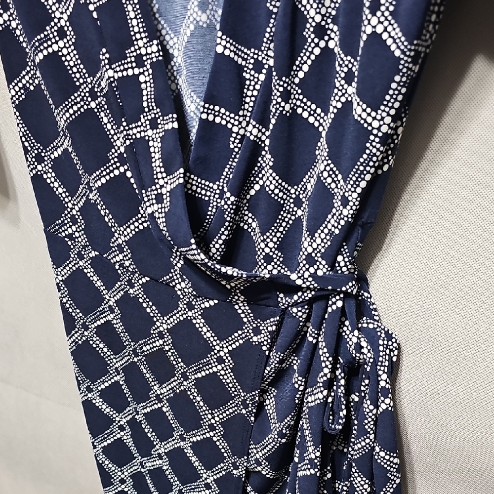 Merona Navy & White Geometric Wrap Dress - Picture 3 of 4